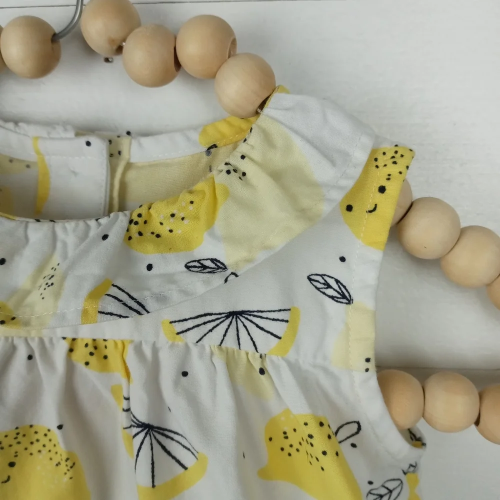Gymboree girls size 18-24 mos white ruffle lemon design blouse ruffle neckline